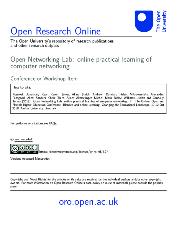 (PDF) Open Networking Lab: online practical learning of computer networking
