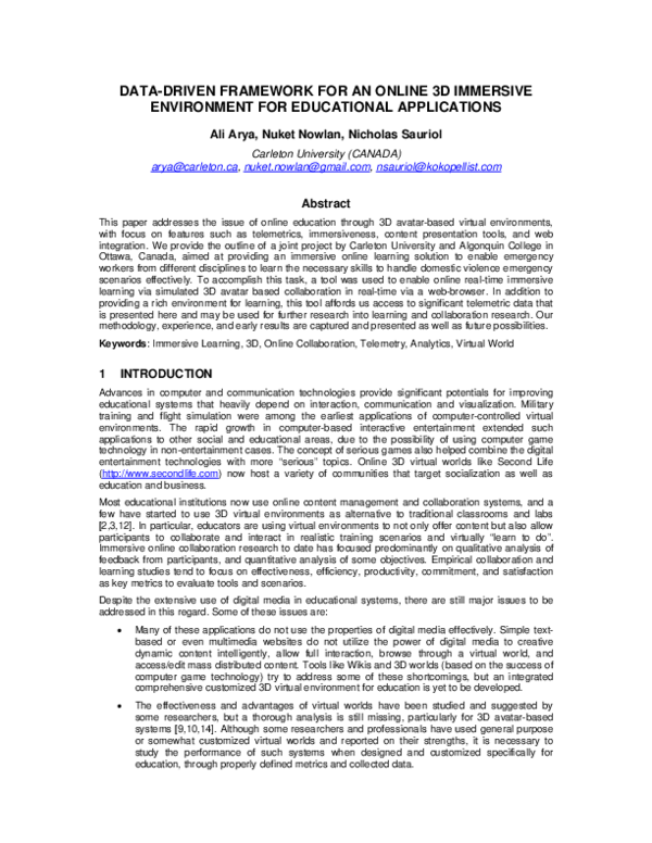 (PDF) Data-Driven Framework for an Online 3D Immersive Environment for ...