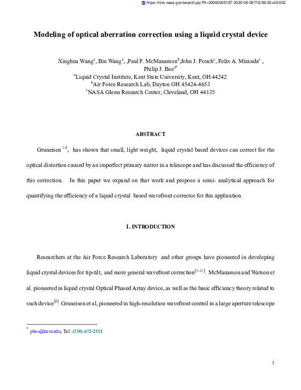 (PDF) Modeling of optical aberration correction using a liquid crystal ...