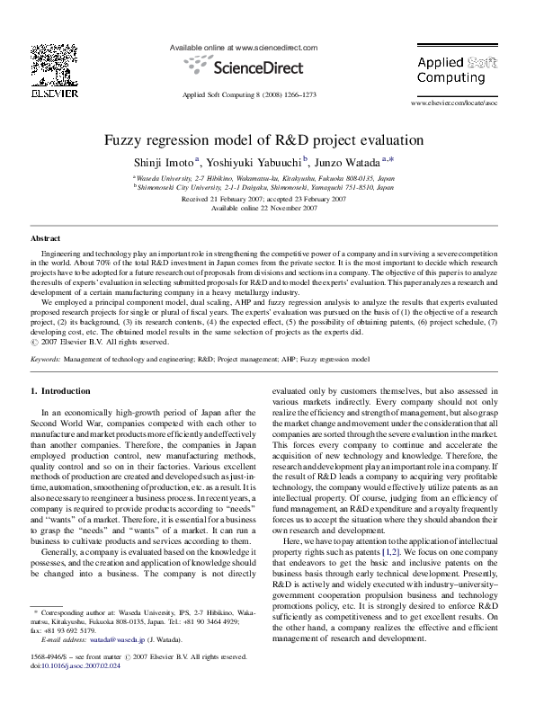 (PDF) Fuzzy regression model of R&D project evaluation