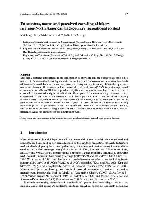 (PDF) Encounters, norms and perceived crowding of hikers in a non-North ...