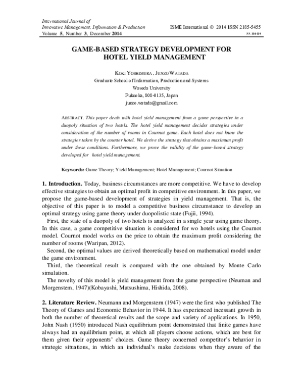 (PDF) Game-Based Strategy Development for Hotel Yield Management