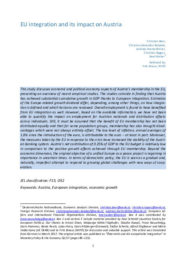 (PDF) EU integration and its impact on Austria
