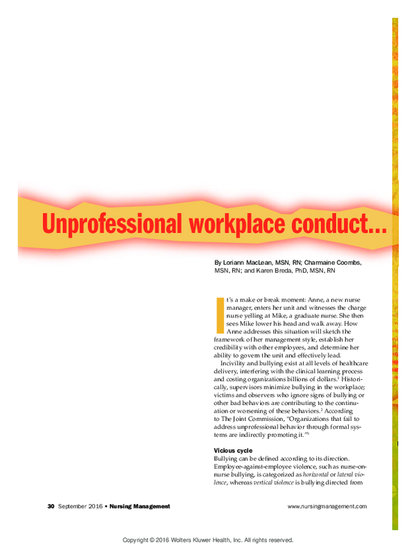 (PDF) Unprofessional workplace conduct...defining and defusing it