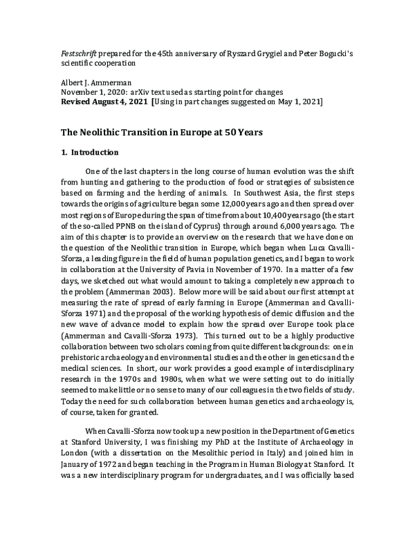 (PDF) The Neolithic Transition in Europe at 50 Years