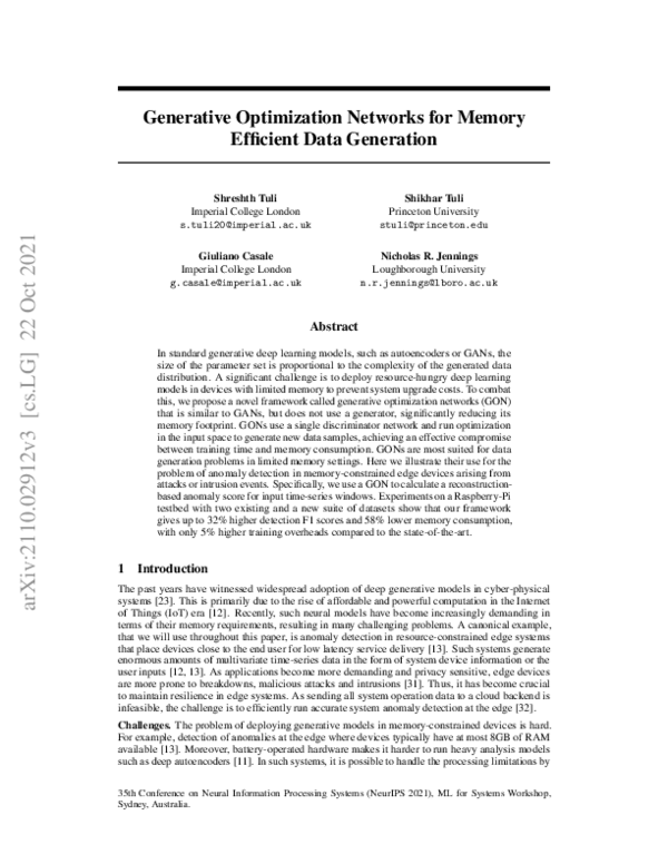 (PDF) Generative Optimization Networks for Memory Efficient Data Generation