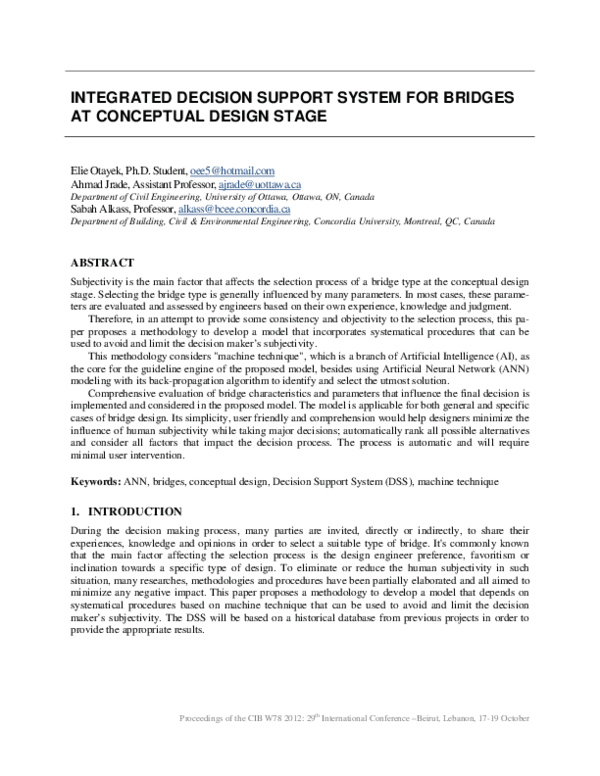 (PDF) Integrated Decision Support System for Bridges at Conceptual ...