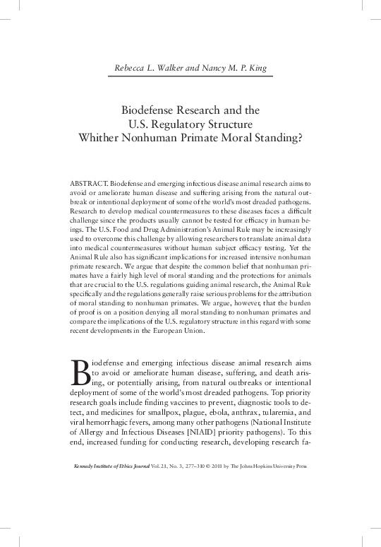 (PDF) Biodefense Research and the U.S. Regulatory Structure: Whither ...