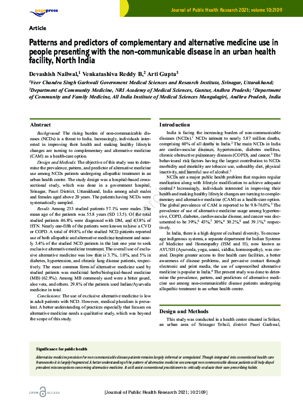 (PDF) Patterns and predictors of complementary and alternative medicine ...