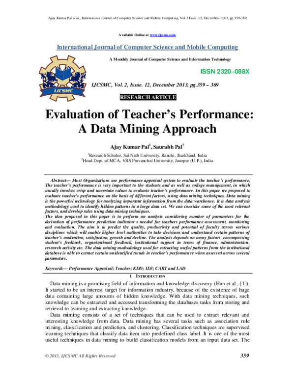 (PDF) Evaluation of Teacher’s Performance: A Data Mining Approach﻿