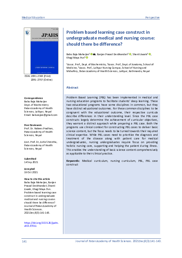 (PDF) Problem based learning case construct in undergraduate medical ...