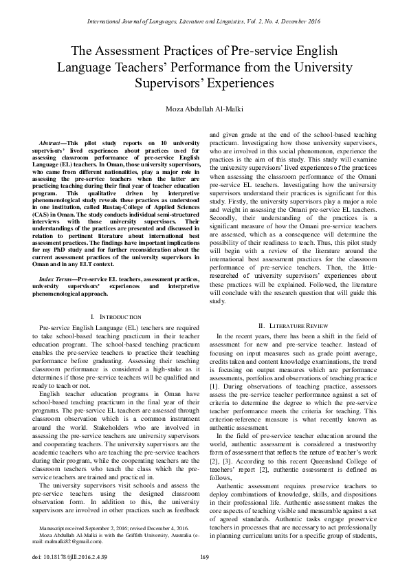 (PDF) The Assessment Practices of Pre-service English Language Teachers ...