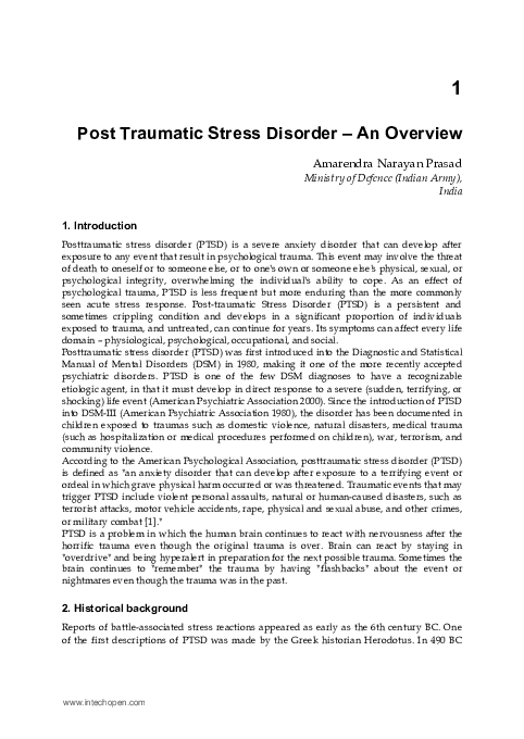(PDF) 1 Post Traumatic Stress Disorder – An Overview