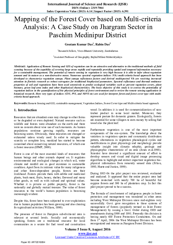 (PDF) Mapping of the Forest Cover based on Multi-criteria Analysis : A ...