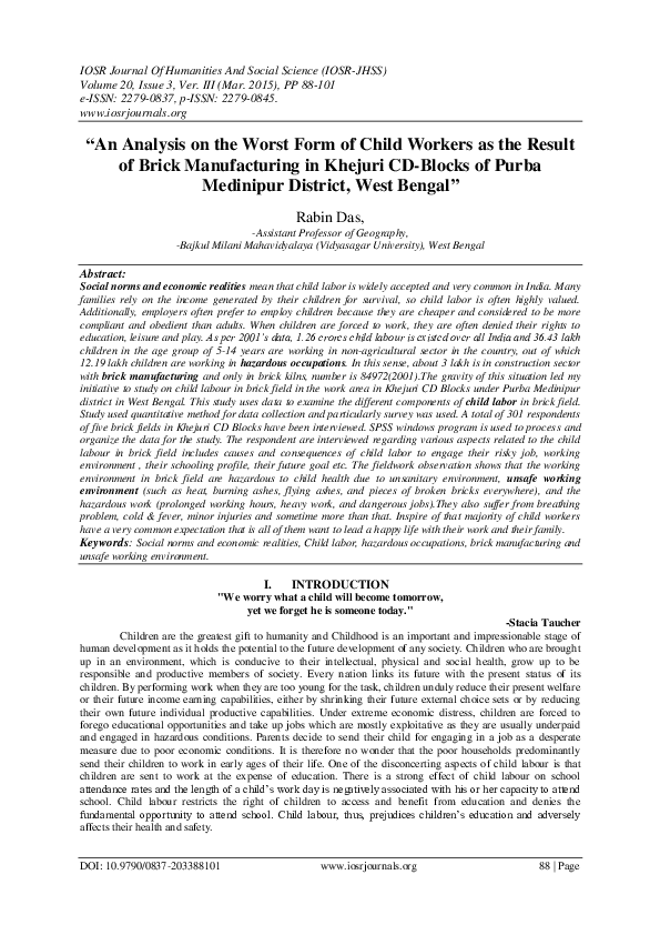 (PDF) “An Analysis on the Worst Form of Child Workers as the Result of