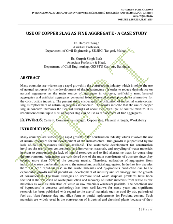 (PDF) Use Of Copper Slag As Fine Aggregate ‐ A Case Study