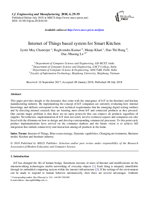(PDF) Internet of Things based system for Smart Kitchen