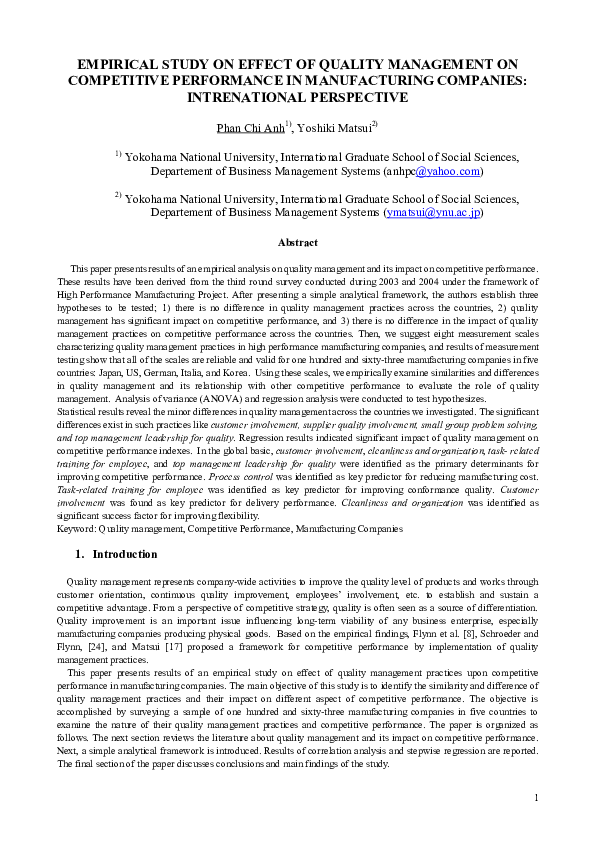 (PDF) Empirical Study on Effect of Quality Management on Competitive ...