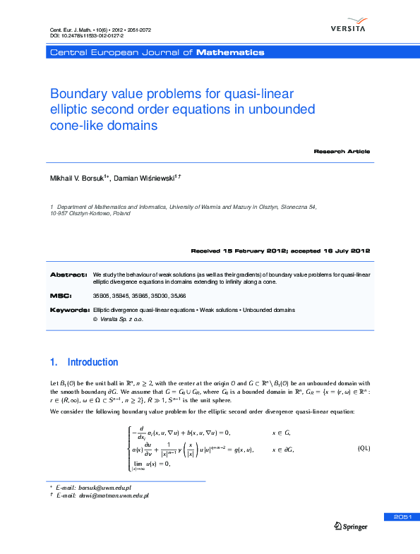 (PDF) Boundary value problems for quasi-linear elliptic second order ...