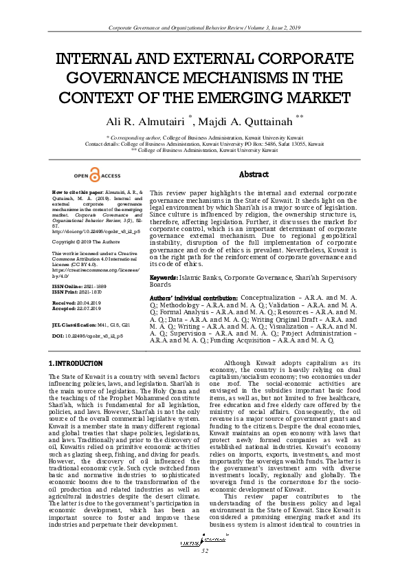 (PDF) Internal and external corporate governance mechanisms in the ...