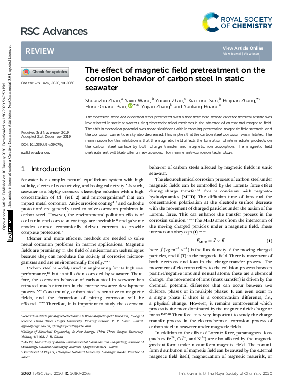 (PDF) The effect of magnetic field pretreatment on the corrosion ...