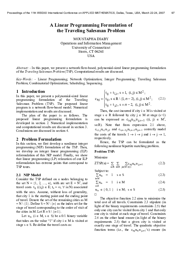 (PDF) A linear programming formulation of the traveling Salesman problem