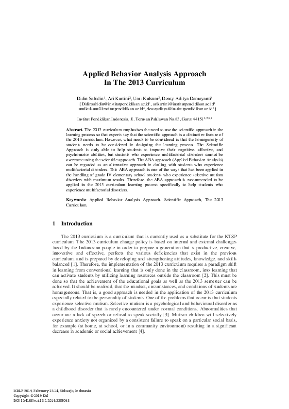 (PDF) Applied Behavior Analysis Approach In The 2013 Curriculum