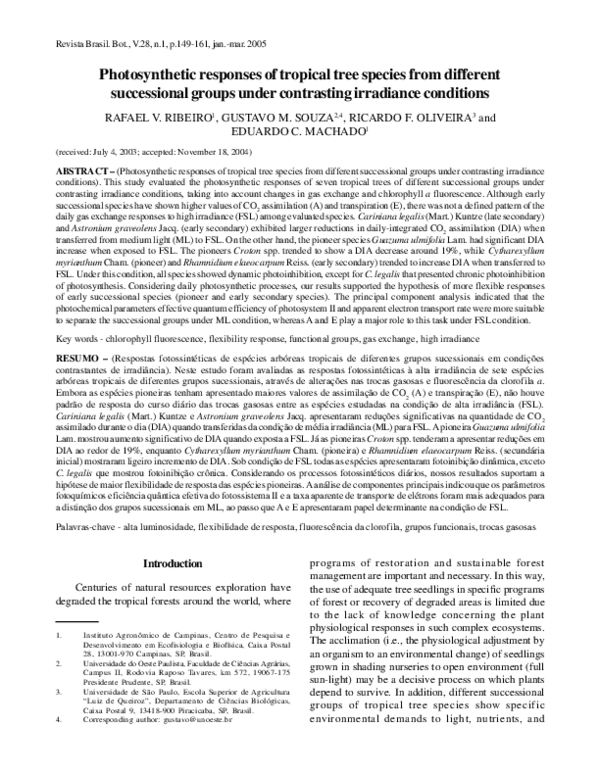 (PDF) Photosynthetic responses of tropical tree species from different ...