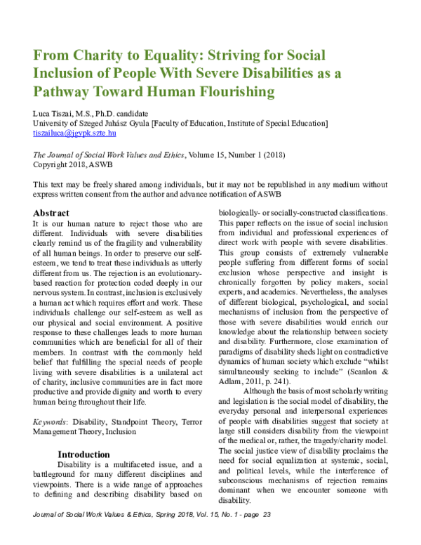 (PDF) From Charity to Equality: Striving for Social Inclusion of People ...