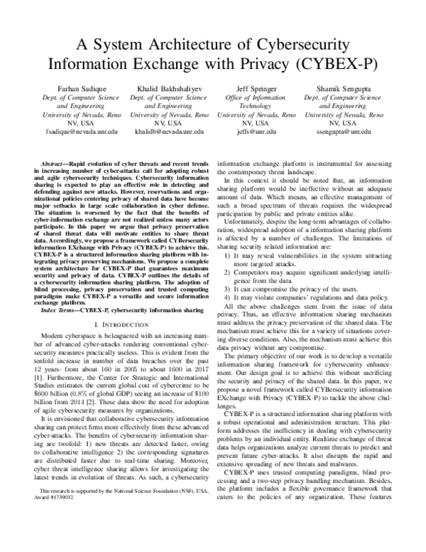 (PDF) A System Architecture of Cybersecurity Information Exchange with ...