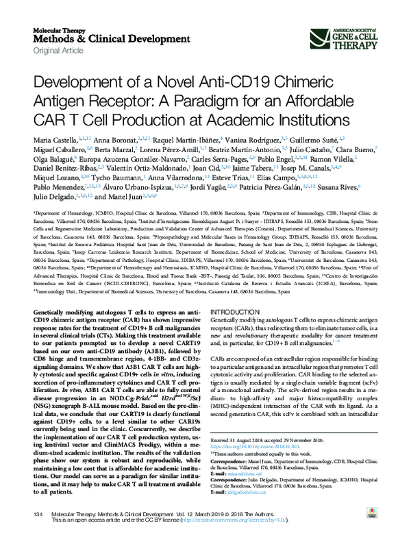 (PDF) Development of a novel anti-CD19 chimeric antigen receptor for a ...
