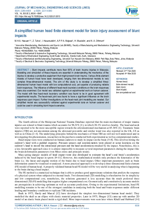 (PDF) A simplified human head finite element model for brain injury ...