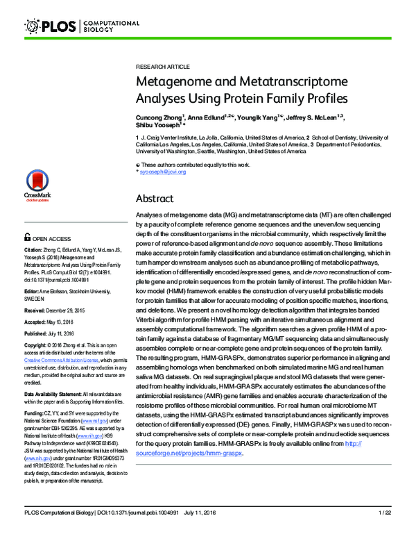 (PDF) Metagenome and Metatranscriptome Analyses Using Protein Family ...