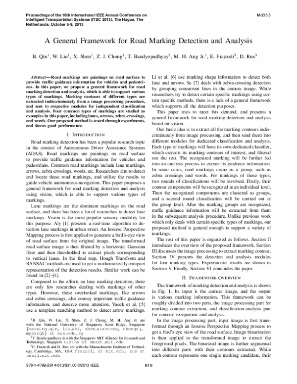 (PDF) A general framework for road marking detection and analysis