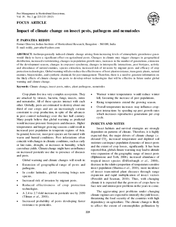 (PDF) Impact of climate change on insect pests, pathogens and nematodes