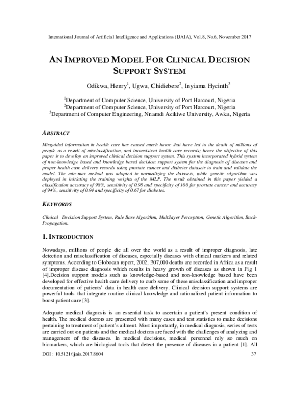 (PDF) An Improved Model for Clinical Decision Support System
