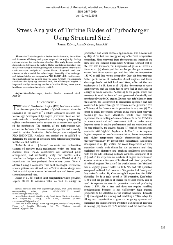 (PDF) Stress Analysis of Turbine Blades of Turbocharger Using