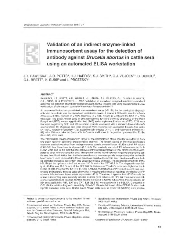 (PDF) Validation of an indirect enzyme-linked immunosorbent assay for ...