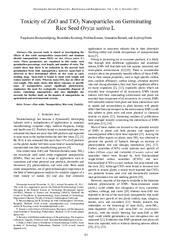 (PDF) Toxicity of ZnO and TiO2 Nanoparticles on Germinating Rice Seed L