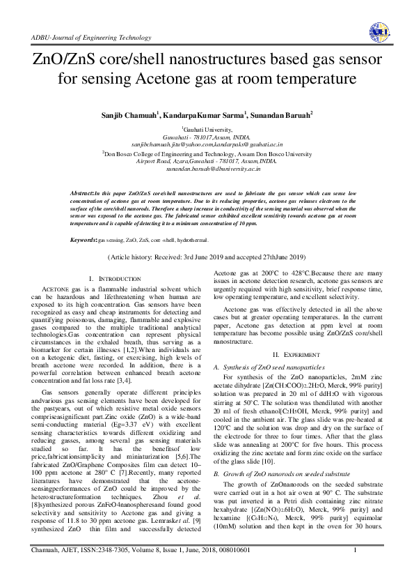 (PDF) ZnO/ZnS core/shell nanostructures based gas sensor for sensing ...