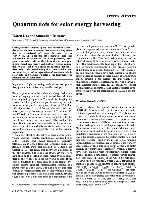 (PDF) Quantum Dots for Solar Energy Harvesting