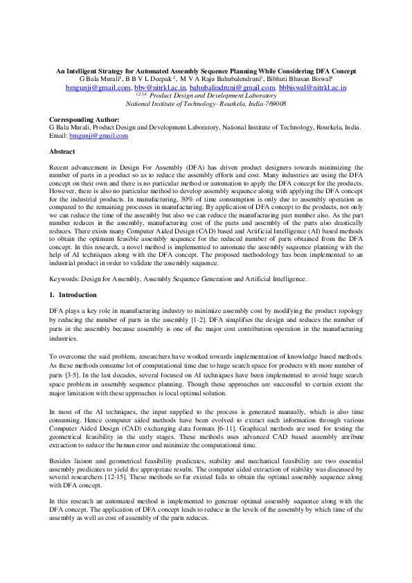 (PDF) An Intelligent Strategy for Automated Assembly Sequence Planning ...