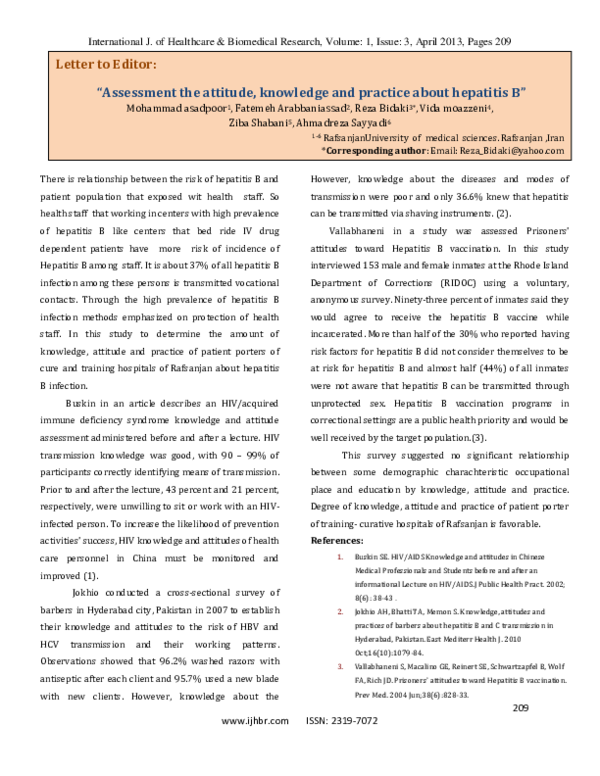 (PDF) Assessment the attitude, knowledge and practice about hepatitis B