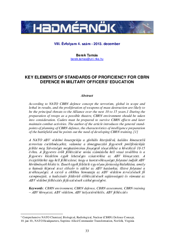(PDF) Key Elements of Standards of Proficiency for CBRN Defence in ...