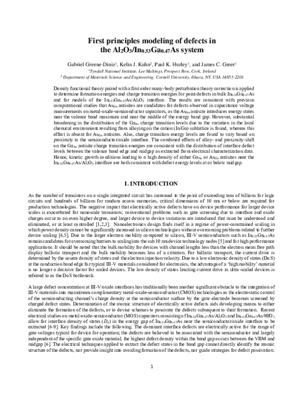 (PDF) First principles modeling of defects in the Al2O3/In0.53Ga0.47As ...
