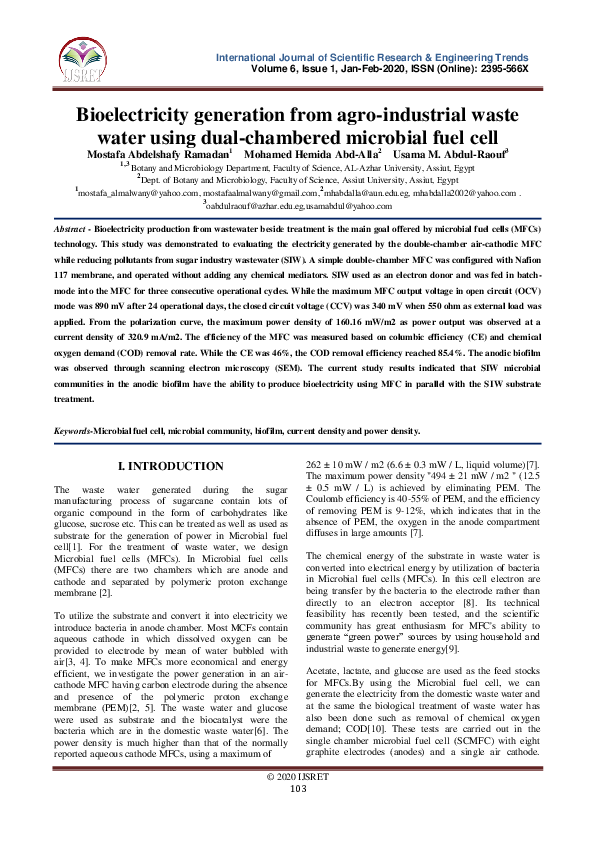 (PDF) Bioelectricity generation from agro-industrial waste water using ...