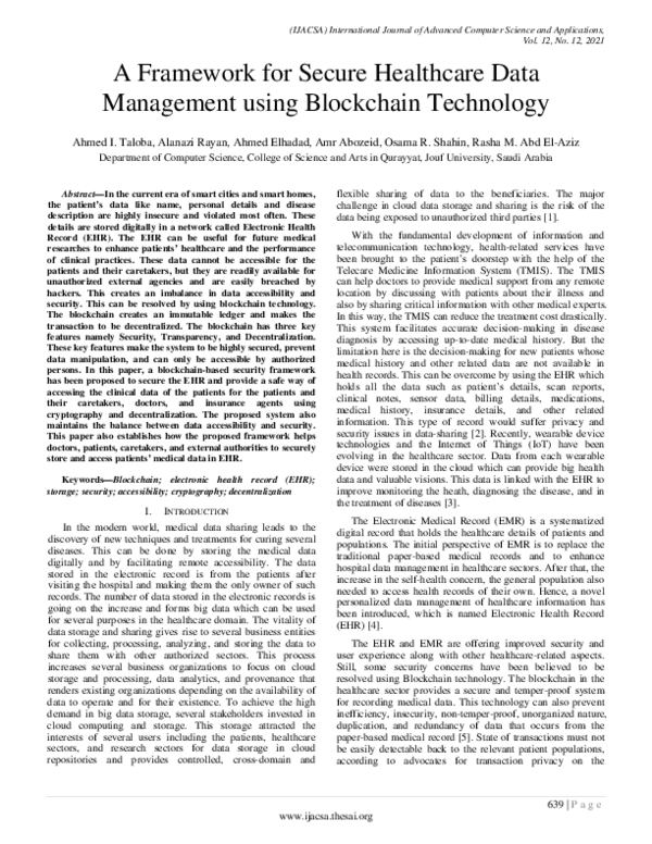 (PDF) A Framework for Secure Healthcare Data Management using ...