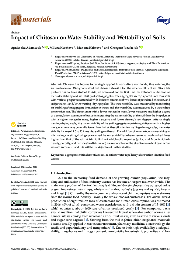 (PDF) Impact of Chitosan on Water Stability and Wettability of Soils