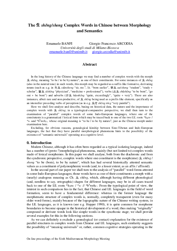 (PDF) The 生 生 生 生 shēng/sheng Complex Words in Chinese between ...