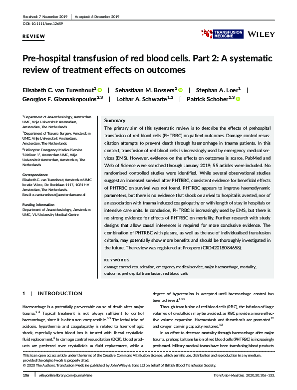 (PDF) Prehospital transfusion of red blood cells part 2: A systematic ...